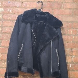 Banana Republic Vegan Suede Black Jacket with Faux Fur Lining